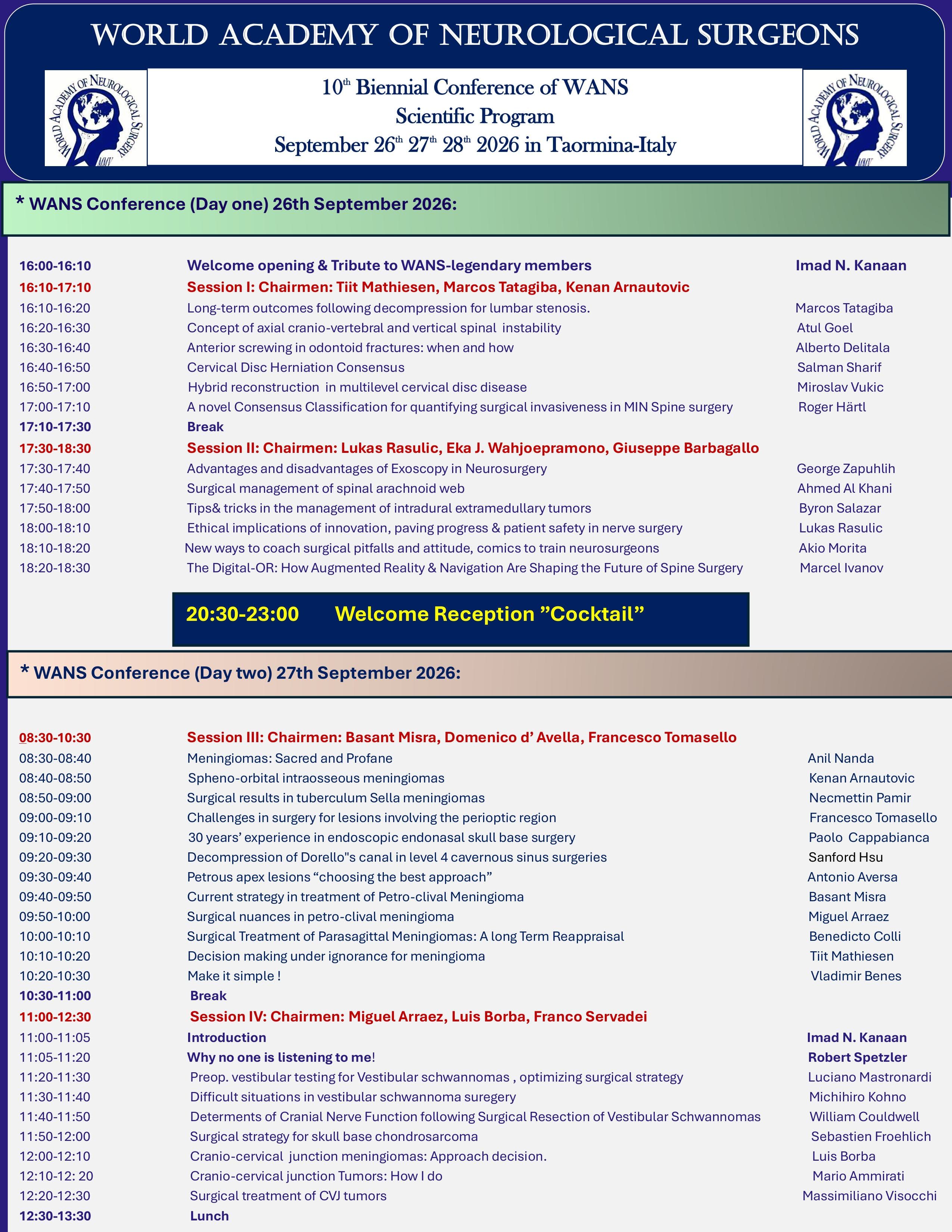 10th Biennial Conference of WANS — Scientific Programme — page 1