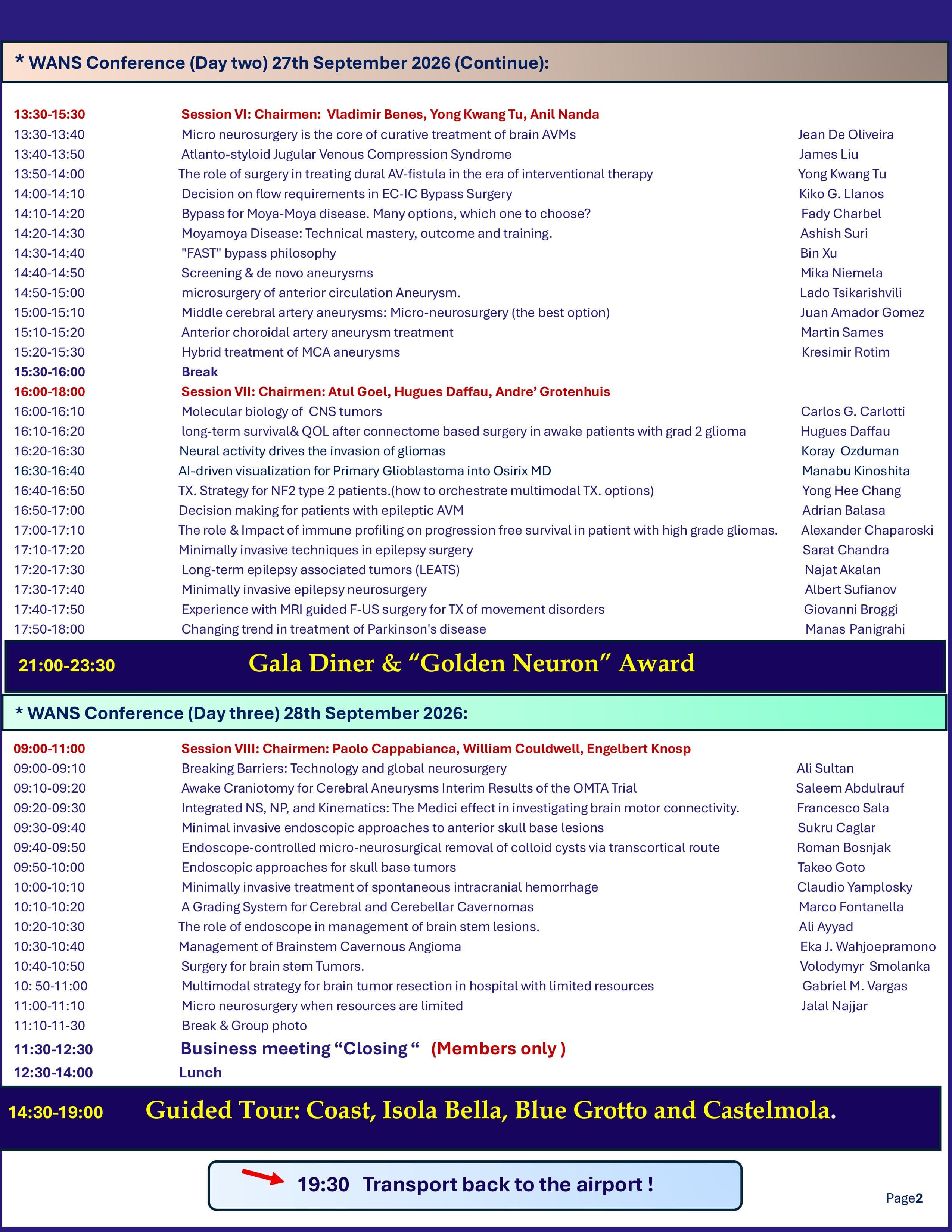 10th Biennial Conference of WANS — Scientific Programme — page 2