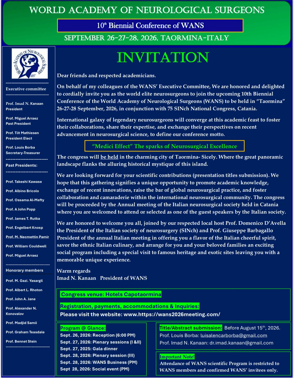 10th Biennial Conference of WANS — Taormina, Italy